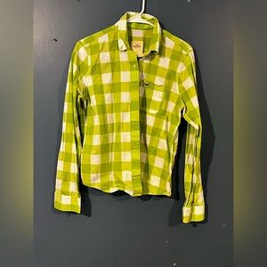 Hollister Lime Green and White Plaid Shirt